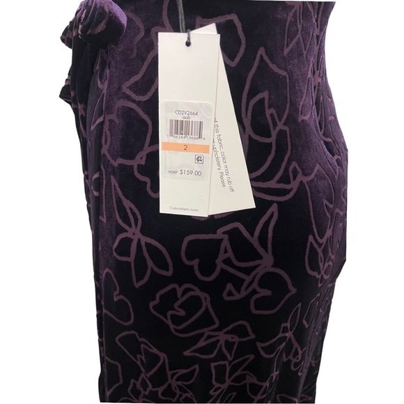 🎩🗝️ NWT $159 Calvin Klein Purple Short V-Neck Ruffled Hem Faux Wrap Velvet Dress - Picture 13 of 14